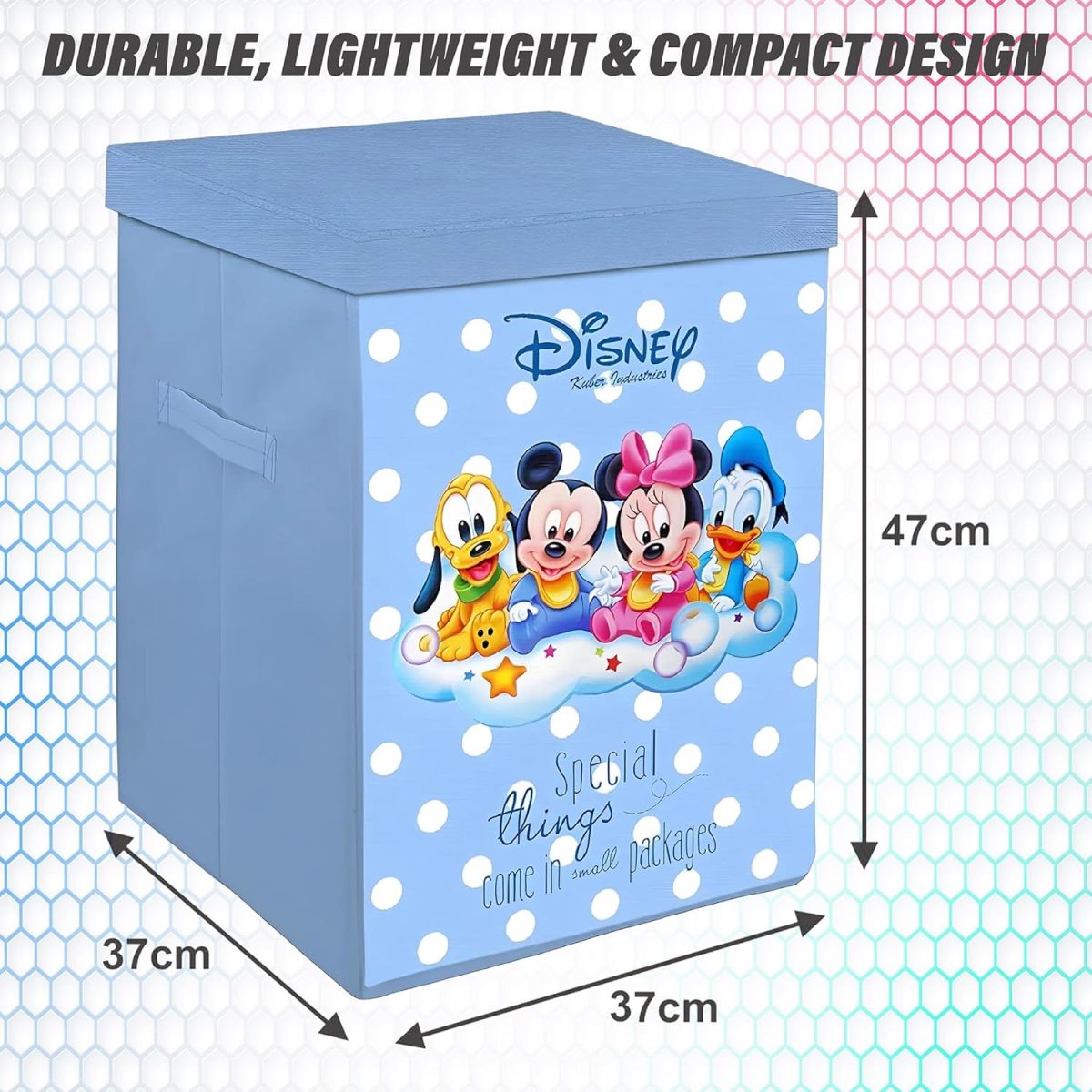 Kuber Industries Disney Kids Team Mickey Print Non Woven Fabric Foldable Laundry Basket|Toy Storage Basket|Cloth Storage Basket With Lid & Handles (Royal Blue) - Image 3