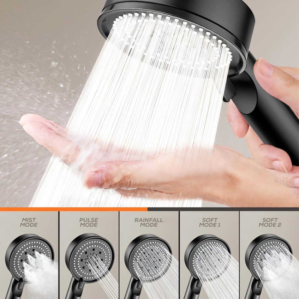 MIORAH Hand Shower for Bath | Sawer Bathroom Set | Shower Head for Bathroom | Handheld Shower | 5 Modes High Pressure ABS Sawar Head, 9 Inch, Pack of 1 - Image 5
