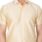 VASTRAMAY Men's Silk Blend Ethnic Shirt - Half Sleeves, South Indian Traditional Shirt for Weddings, Festivals, & Casual Wear - Image 3