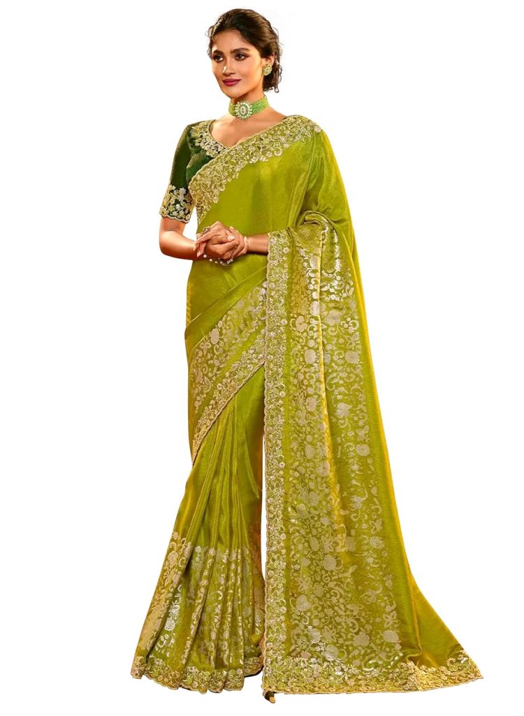 TRENDMALLS Women's Jacquard Silk Embroidery work Saree with Unstitched Blouse Piece (K1064-Green)