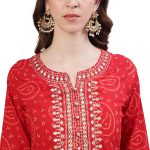 ishin Women's Cotton Bandhani Embroidered Straight Kurta Set with Sharara and Dupatta - Image 3