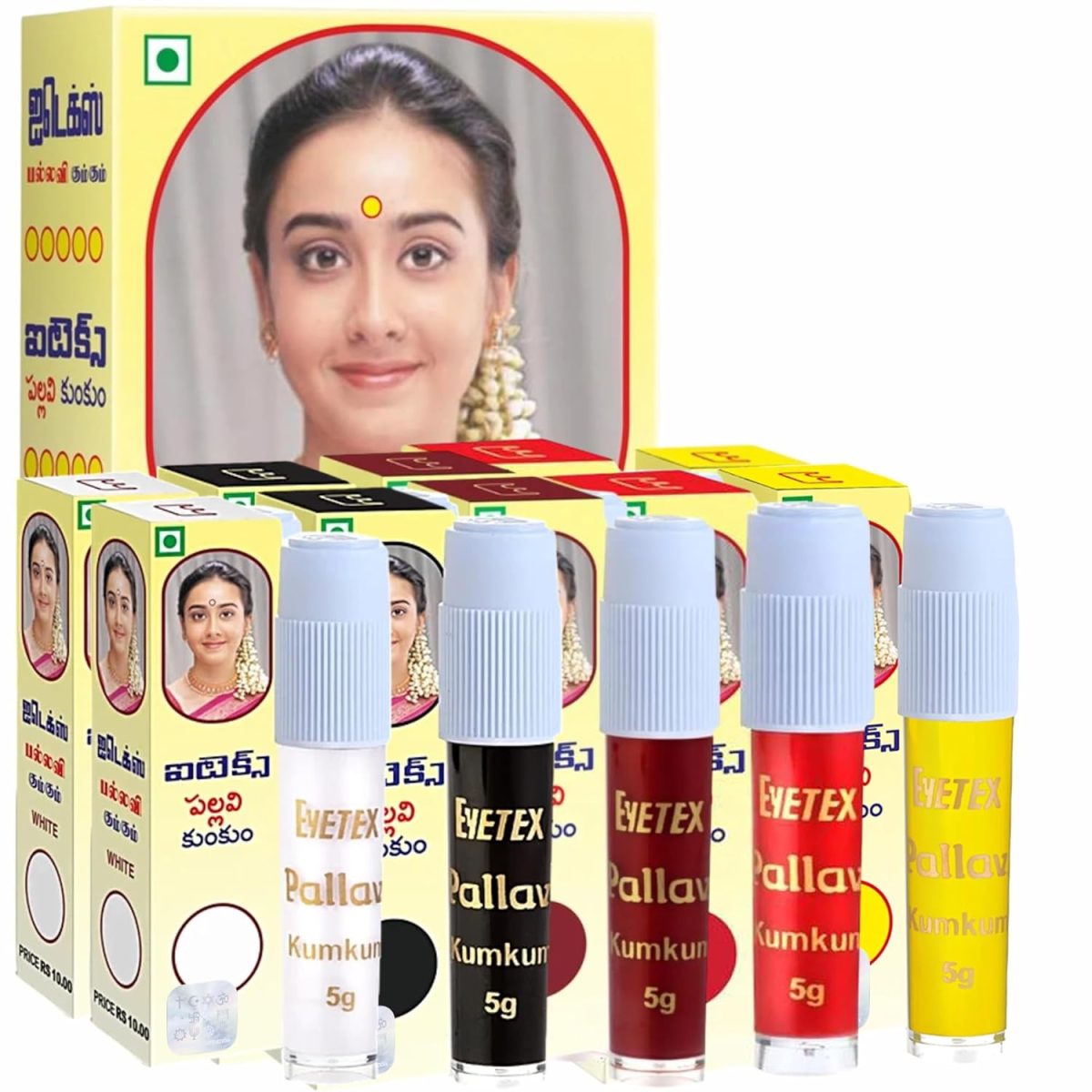 Eyetex Pallavi Liquid Kumkum, 4.5g (Pack of 5 ) Eyetex Pallavi Multicolor Liquid Bindi 🔴 Red ⚫ Black ⚪ White 🟡 Yellow 🟤 Maroon 5 liquid bindi pack 5 diffrent colors - Image 2