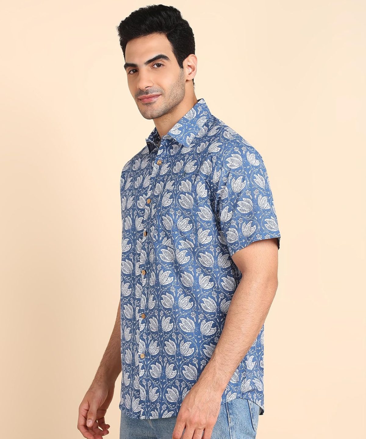 BLOCKS OF INDIA Cotton Hand Block Print Half Sleeves Summer Shirt for Men - Image 3
