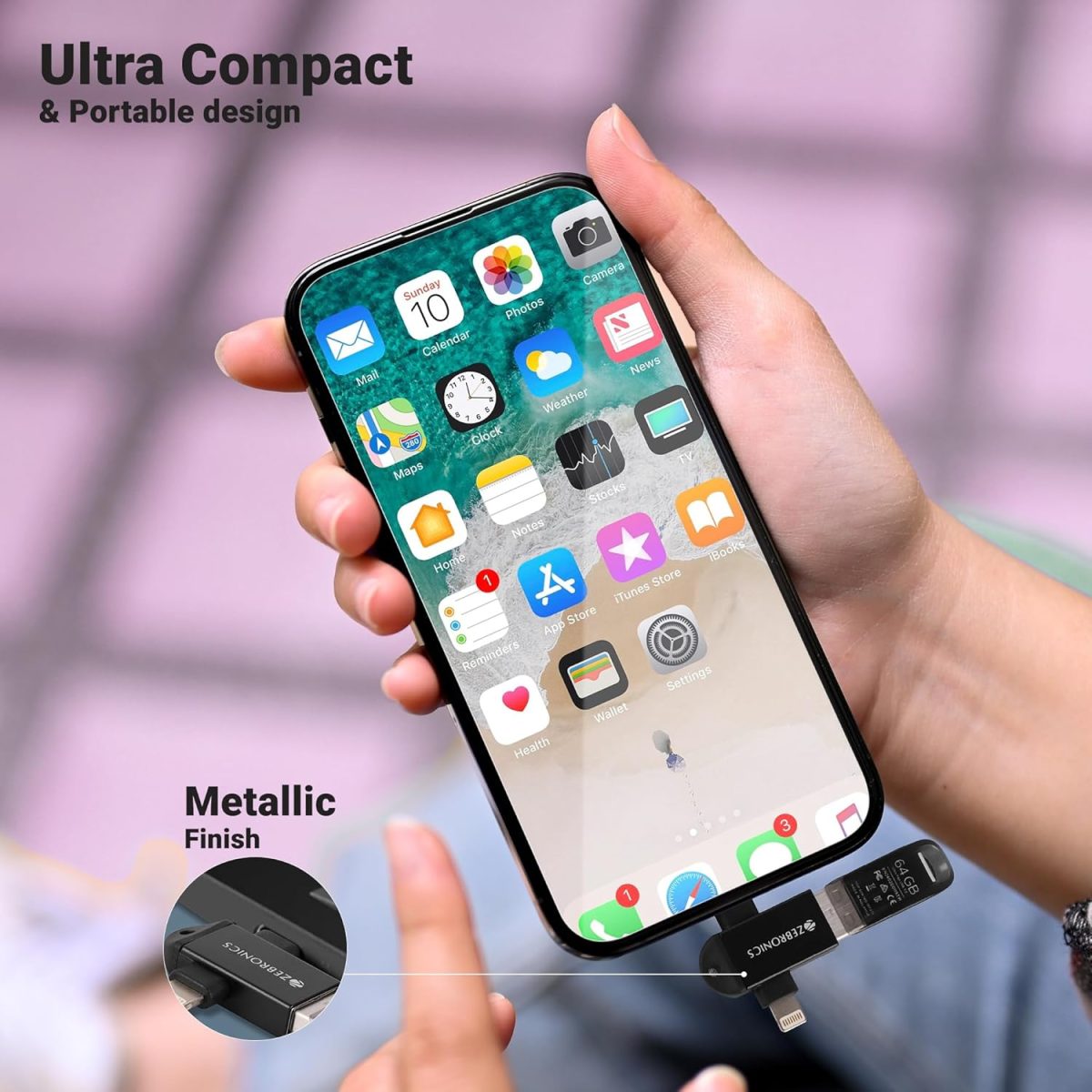 ZEBRONICS OTG2, 2 in 1 Lightning | Type C - USB OTG Converter, USB 3.0, Backward Compatible, Speeds Upto 5Gbps, Compatible with iPhone, iPad, Android, Laptop - Image 7