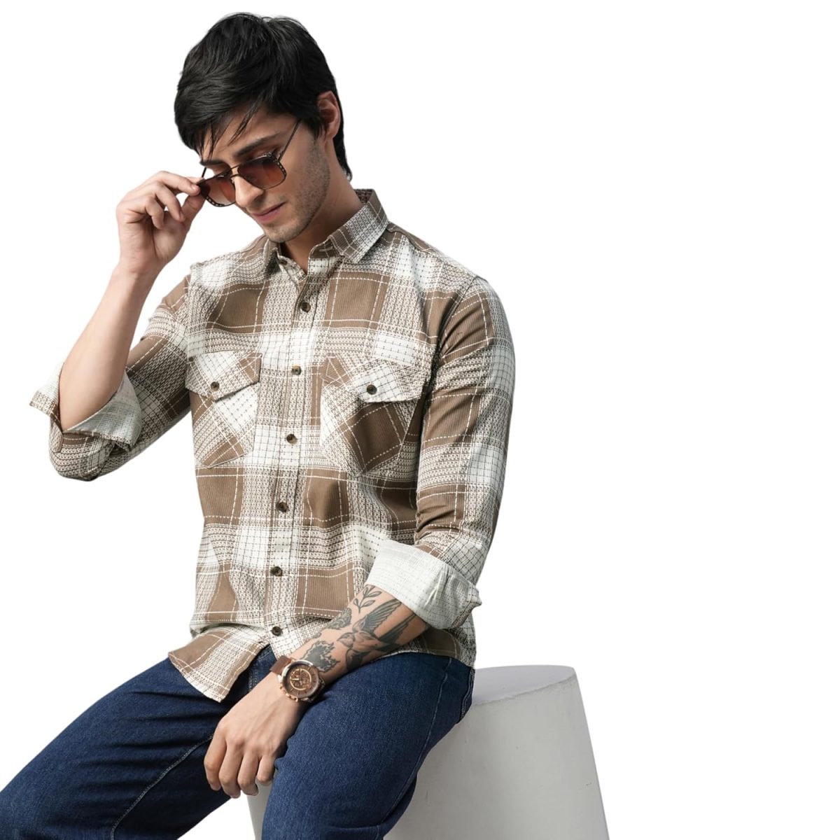 Exclusive Checked Double Pocket Full Sleeves Shirt for Men Multicoloured - Image 7