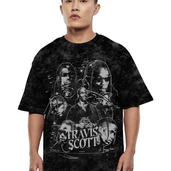 Darkbuck® Acid Wash Oversized Tshirt for Men and Women Drop Shoulder Loose Baggy Fit Black Unisex Pure Cotton T-Shirt Rapper Travis Scott