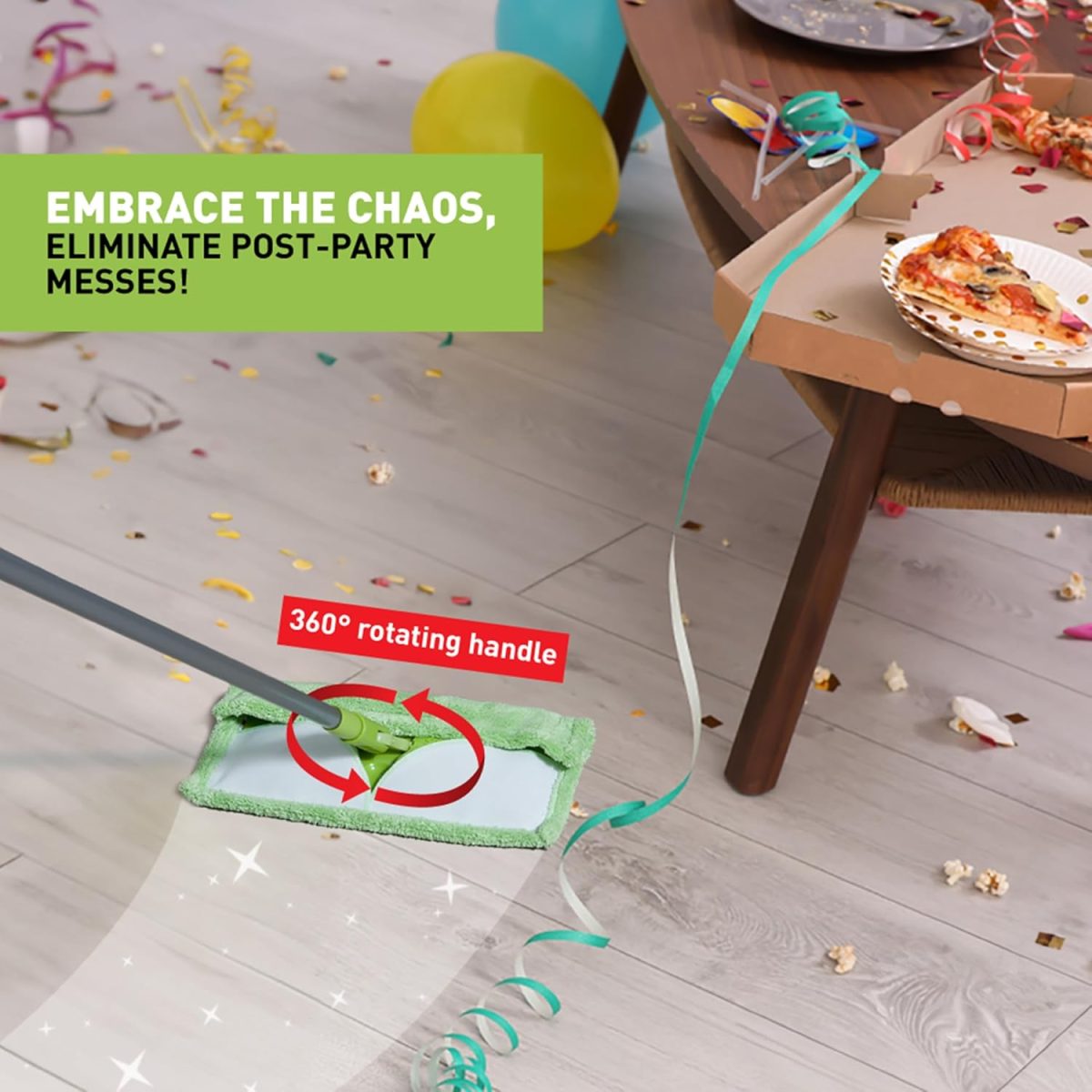 Scotch-Brite Multi-purpose Microfiber Flat Mop with 1 extra refill for Dry & Wet Cleaning, 360 degree Rotating head and Telescopic handle, suitable for Floor, Glass, Ceiling and Walls (Green) - Image 3