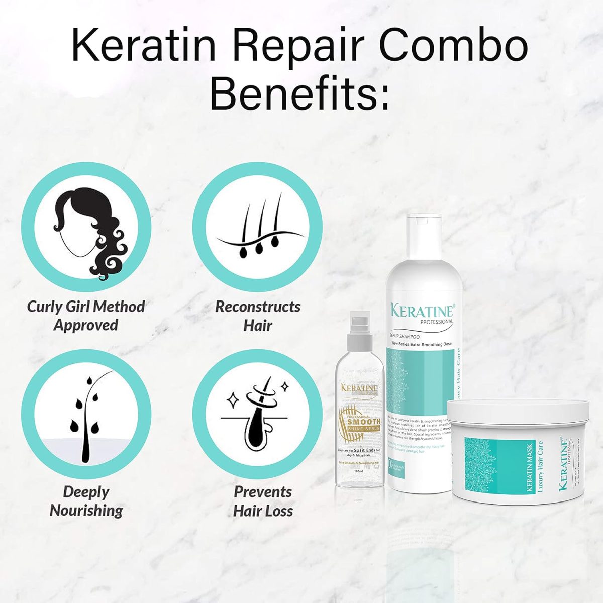 KERATINE PROFESSIONAL® Keratin Shampoo, Hair Mask and keratin Serum(100 Ml) Kit | Sulphate free Repair Shampoo, Repair Hair Mask and Professional Smooth Shine Serum Set for Thin Fine Hair | Pro Treatments for Dry, Damaged & Color Treated Hair. - Image 5