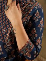 INDO ERA Women's Straight Pure Cotton Ethnic Motifs Printed Kurta & Pant Set (IESTR10744) - Image 7