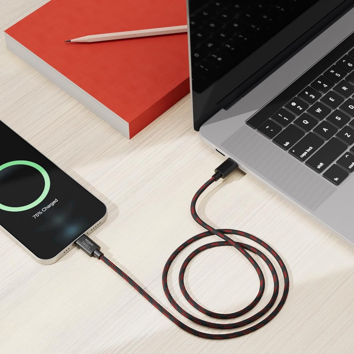 amazon basics Braided Type C to C Cable 60W Fast Charging Cable with 480 Mbps Data Transfer Speed | 1.2m, Tangle Free Cable - Image 2