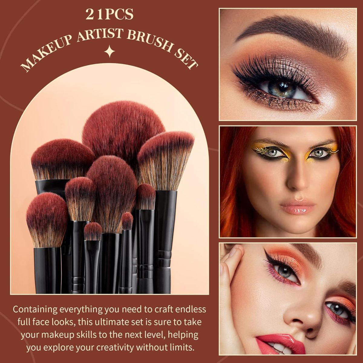 Jessup Makeup Brushes Professional Set 21Pcs Black Complete Collection, Synthetic Hair Makeup Brushes for Powder Blending, Foundation, Highlight Contour, Concealer, Eyeshadow Eye Liner, Spoolie, T271 - Image 3