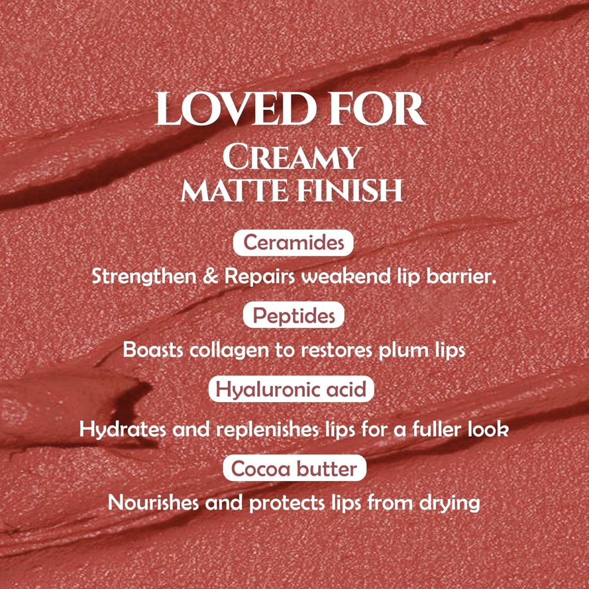 Glamveda Creamy Matte Long Lasting Lipstick with Ceramides & Peptides, Lightweight, 12 Hour Wear, Smudgeproof & Transferproof - Peaches 302 - Image 5