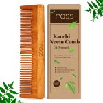 Ross Neem Wood Comb – Oil-Treated with Kacchi Neem, Bhringraj & 15+ Herbs for Hair Growth, Anti-Hair Fall, Dandruff & Frizz Control – Herbal Wooden Comb for Men & Women (Dual Tooth)