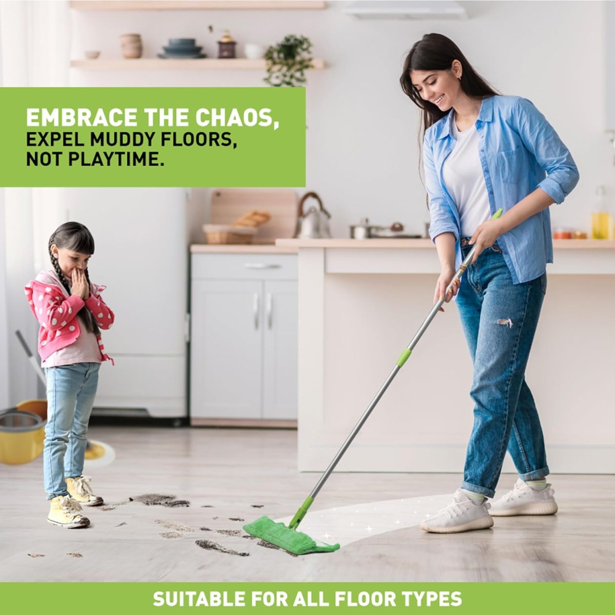 Scotch-Brite Multi-purpose Microfiber Flat Mop with 1 extra refill for Dry & Wet Cleaning, 360 degree Rotating head and Telescopic handle, suitable for Floor, Glass, Ceiling and Walls (Green) - Image 4