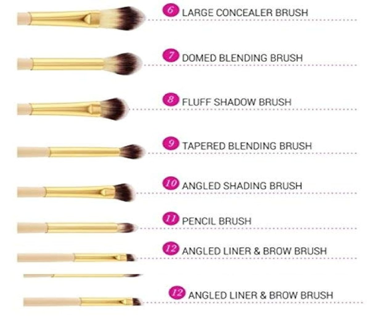MACPLUS Soft Bristles Makeup Brushes - Brown, Pack of 12 - Image 3
