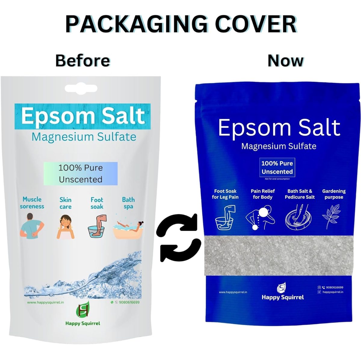 Happy Squirrel Epsom Salt for Foot | 100% Pure Epsom Salt for Bath | Unscented Magnesium Sulphate | Genuine alternate of Magnesium Oil for Feet and Pain Relief (900 Grams) - Image 2