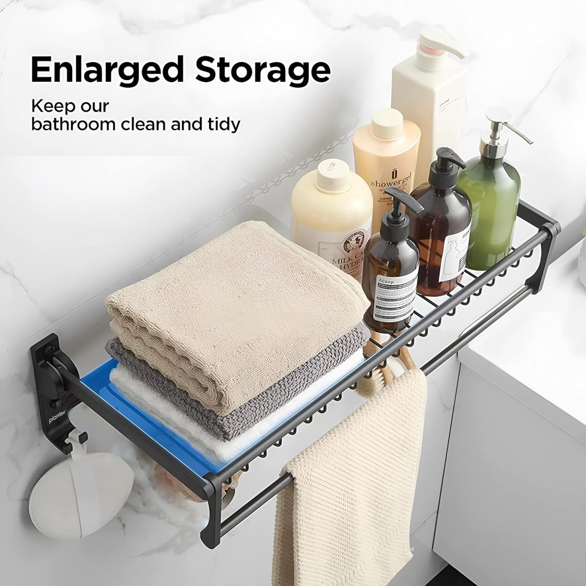 Plantex Aluminum Folding Towel Rack in Bathroom/Towel Holder in Bathroom/Towel Rod with Hooks/Bathroom Accessories (24 Inch) Black - Image 9