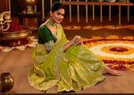 TRENDMALLS Women's Jacquard Silk Embroidery work Saree with Unstitched Blouse Piece (K1064-Green) - Image 3