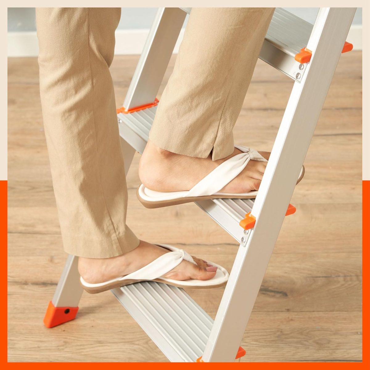 Bathla Advance 5-Step Foldable Aluminium Ladder for Home | Heavy Duty & Anti-Slip Steps | 5 Year Manufacturer Warranty | with Sure-Hinge Technology (Orange) - Image 7