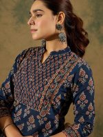INDO ERA Women's Straight Pure Cotton Ethnic Motifs Printed Kurta & Pant Set (IESTR10744) - Image 3