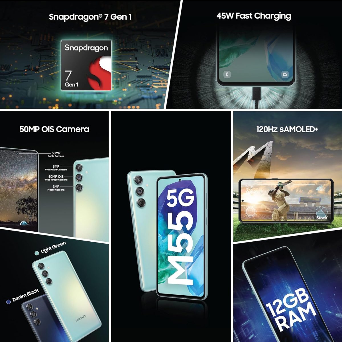 Samsung Galaxy M55 5G (Light Green,12GB RAM,256GB Storage) | 50MP Triple Cam| 5000mAh Battery| Snapdragon 7 Gen 1 | 4 Gen. OS Upgrade & 5 Year Security Update| Super AMOLED+ Display| Without Charger - Image 3