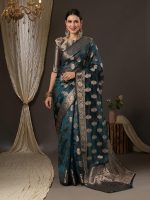 AKHILAM Women's Sunflower Organza Silk Woven Zari Saree With Unstitched Blouse Piece - Image 3