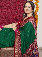 AKHILAM Women's Silk Blend Woven Design Saree With Blouse Piece - Image 4