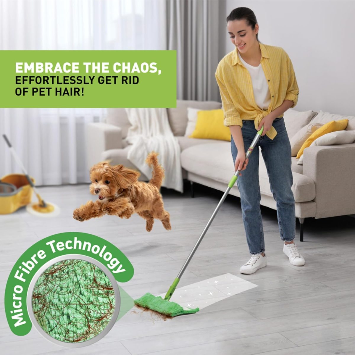 Scotch-Brite Multi-purpose Microfiber Flat Mop with 1 extra refill for Dry & Wet Cleaning, 360 degree Rotating head and Telescopic handle, suitable for Floor, Glass, Ceiling and Walls (Green) - Image 5