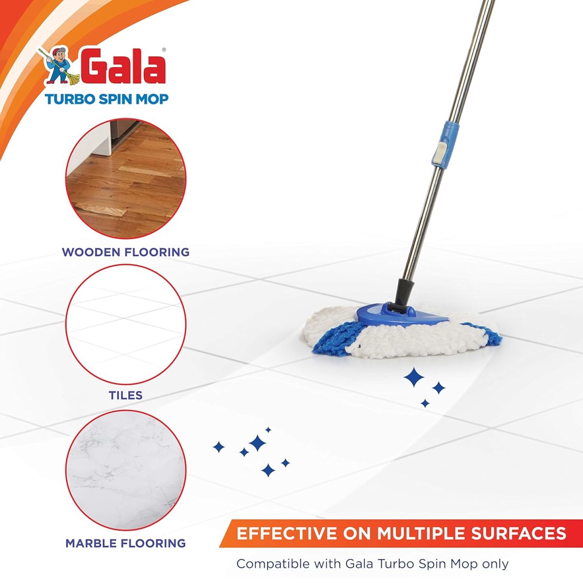 Gala Turbo Spin Mop Triangular Refill, White and Blue, Normal, (Model: 168987) - Image 6