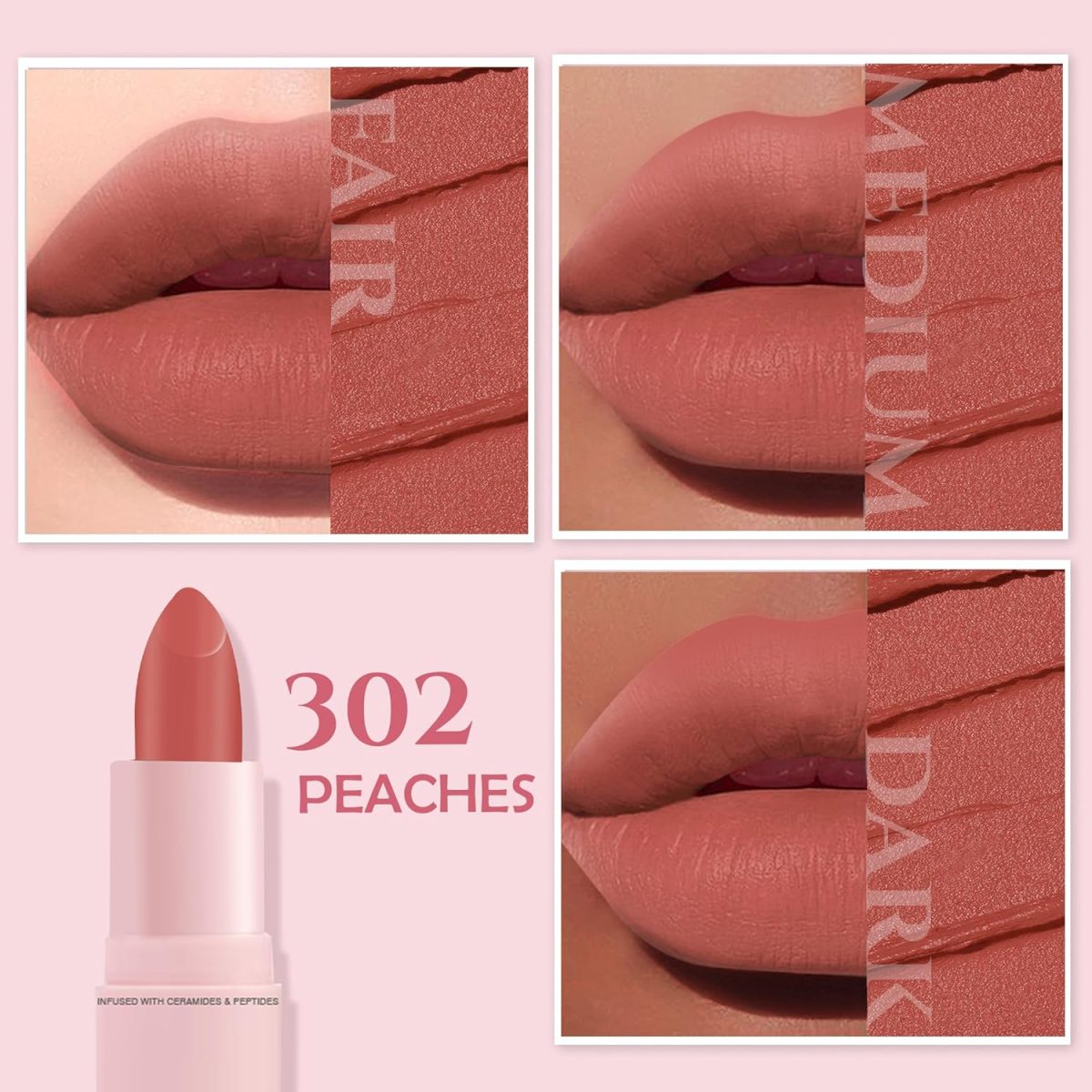 Glamveda Creamy Matte Long Lasting Lipstick with Ceramides & Peptides, Lightweight, 12 Hour Wear, Smudgeproof & Transferproof - Peaches 302 - Image 2