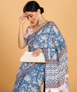 BLOCKS OF INDIA Hand Block Print Cotton Sarees For Women with Unstitched Blouse Piece - Image 7