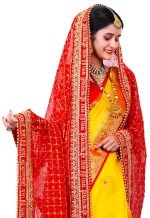Radha Rang Wedding & Bridal Dupatta : Red,Pink,Cream Women Heavy Bridal Dupatta for Wedding - Chunari With Velvet Lace For Bride Addition to Your Net Red, Pink Lehenga Saree Only I - Image 7