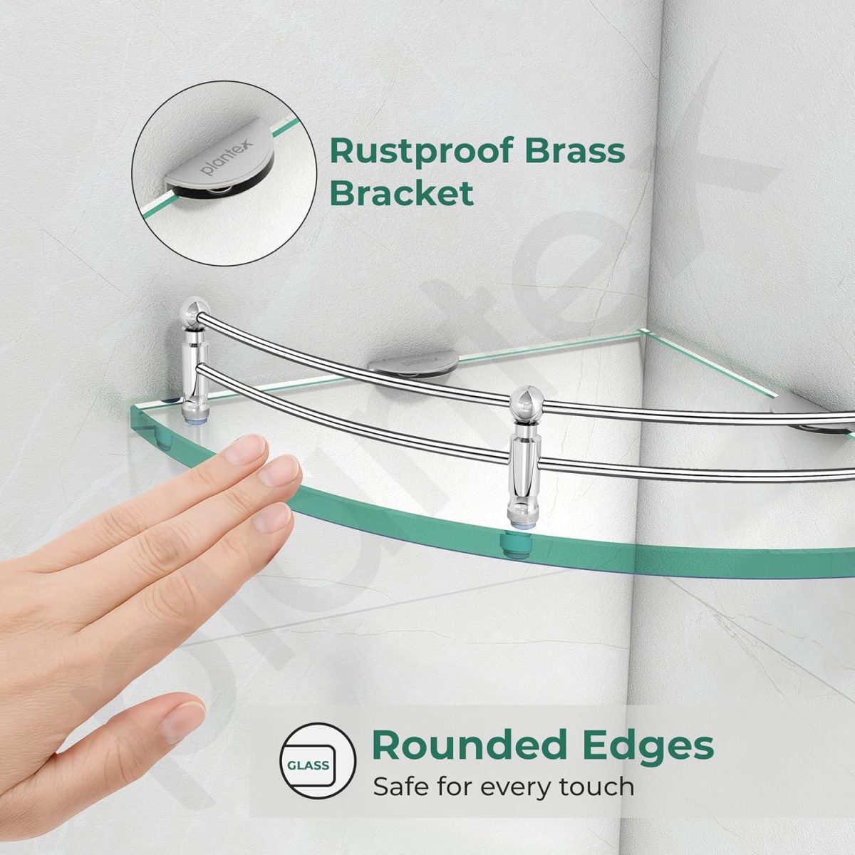 Plantex Glass Shelf for Bathroom Wall/Glass Corner Shelf for Bathroom Shelf for Wall Glass/Bathroom Corner Organizer (9x9 inch) - Pack of 3 - Image 5