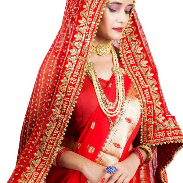 Radha Rang Wedding & Bridal Dupatta : Red,Pink,Cream Women Heavy Bridal Dupatta for Wedding - Chunari With Velvet Lace For Bride Addition to Your Net Red, Pink Lehenga Saree Only I