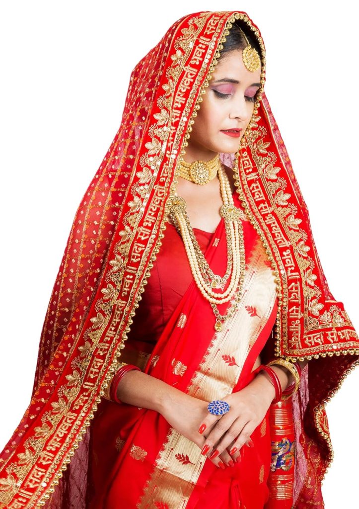 Radha Rang Wedding & Bridal Dupatta : Red,Pink,Cream Women Heavy Bridal Dupatta for Wedding - Chunari With Velvet Lace For Bride Addition to Your Net Red, Pink Lehenga Saree Only I