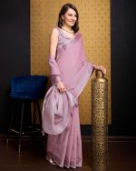 SWORNOF Women's Linen Cotton Silk Saree with Unstitched Blouse Piece | Saree for Women | Saree with Blouse Piece | Soft and Skin Friendly - Image 4