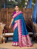 MANOHARI Women's Trendy Banarasi Silk Woven Saree with Heavy Jacquard Pattern, Elegant Design, Silk Saree with Unstitched Jacquard Blouse Piece for Weddings & Festive Occasions - Image 2