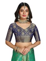 C J Enterprise Women's Banarasi Saree Pure Kanjivaram Silk Saree Soft Design Wear Pattu Sarees Latest Party Cotton With Blouse Piece Kanchipuram for Wedding traditional new 2024 (kismat-2 Greeen Blue) - Image 5