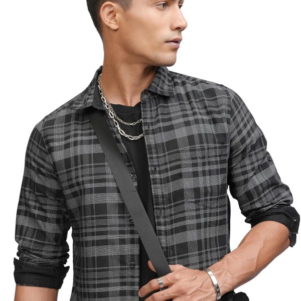 Locomotive Highlander Men's Slim Fit Casual Shirt | Checkered | Button Closure | Trendy, Breathable & Comtable All-Day Wear