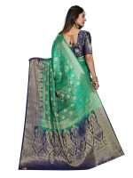 C J Enterprise Women's Banarasi Saree Pure Kanjivaram Silk Saree Soft Design Wear Pattu Sarees Latest Party Cotton With Blouse Piece Kanchipuram for Wedding traditional new 2024 (kismat-2 Greeen Blue) - Image 2