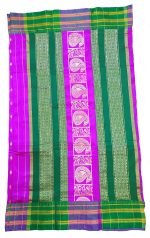 RRK Women's Silk Narayanpet Saree with Blouse Piece (Purple with Green Border) - Image 3