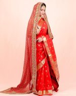 Radha Rang Wedding & Bridal Dupatta : Red,Pink,Cream Women Heavy Bridal Dupatta for Wedding - Chunari With Velvet Lace For Bride Addition to Your Net Red, Pink Lehenga Saree Only I - Image 5