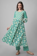 miss fame Women's Cotton Printed Kurta with Pant and Mulmul Dupatta - (Green) - Image 5
