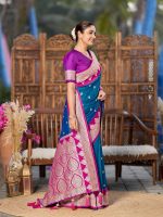 MANOHARI Women's Trendy Banarasi Silk Woven Saree with Heavy Jacquard Pattern, Elegant Design, Silk Saree with Unstitched Jacquard Blouse Piece for Weddings & Festive Occasions - Image 5