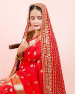 Radha Rang Wedding & Bridal Dupatta : Red,Pink,Cream Women Heavy Bridal Dupatta for Wedding - Chunari With Velvet Lace For Bride Addition to Your Net Red, Pink Lehenga Saree Only I - Image 2