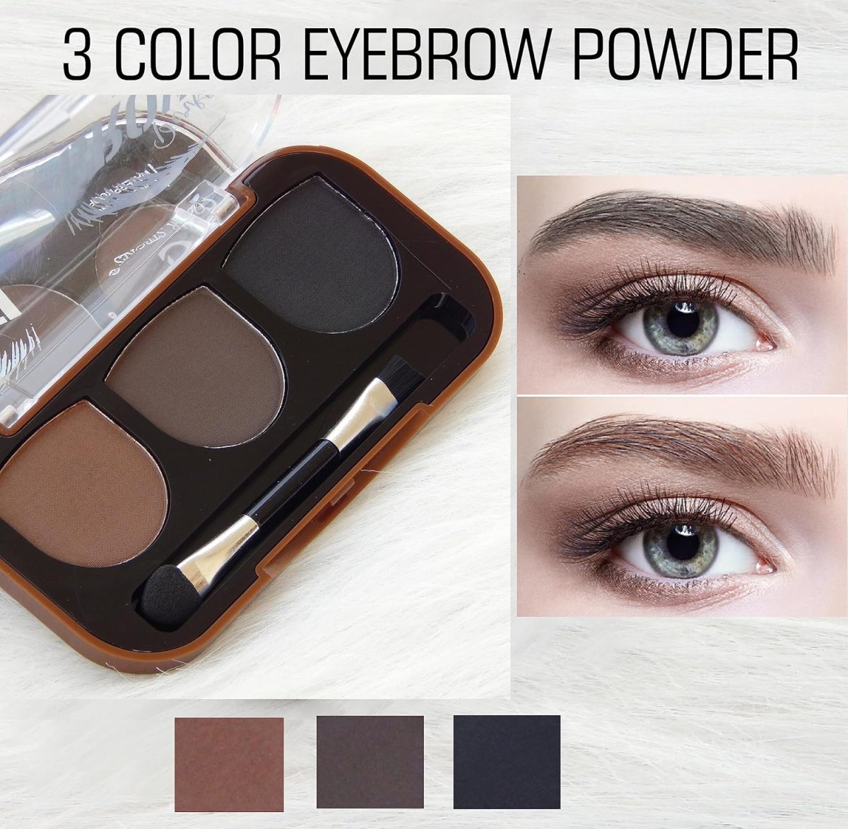 CS 3in-1 eyebrow powder palette,black,brown,dark brown eyebrow powder with application brush (SHADE B) - Image 2