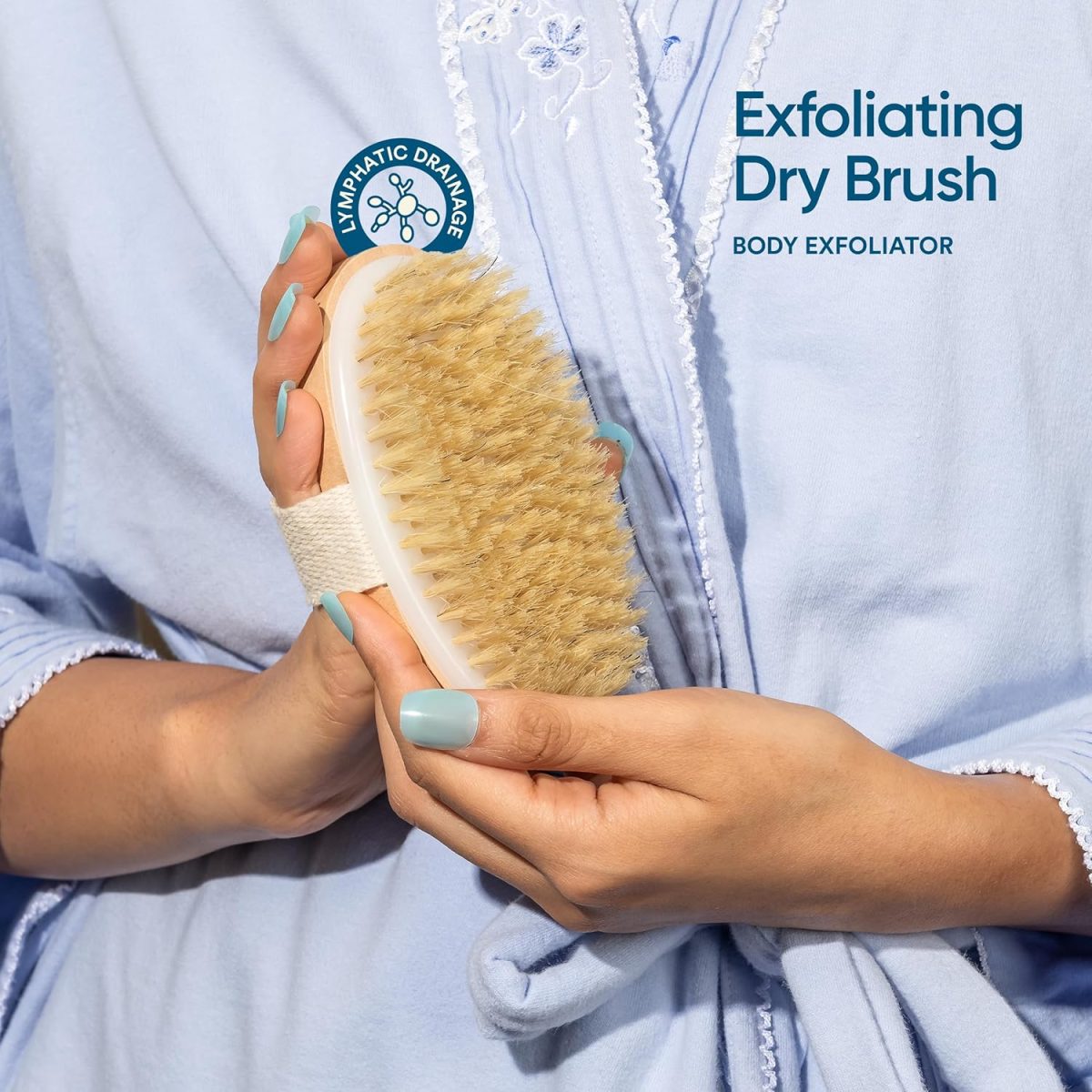 Bloom Exfoliating Oval Dry Bath Brush | For Lymphatic Drainage & Cellulite Appearance | Sheds Dead Skin Cells & Prevents Ingrown Hair | Wooden Bath Brush with Natural Bristles | (1 unit) - Image 2