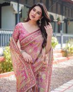 ALMAARI FASHION Handloom Cotton Floral Printed Saree with Tassels on Edges & Attached Blouse Piece | 5.5 Meter Saree + 0.8 Meter Blouse - Image 2