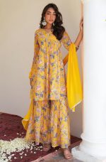 Janasya Women's Georgette Digital Floral Printed Kurta with Sharara and Dupatta - Image 2