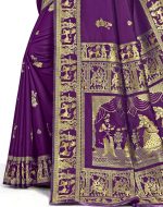 RATNAVALI Women's Bengal Baluchari Banarasi Silk Saree With blouse piece - Image 6
